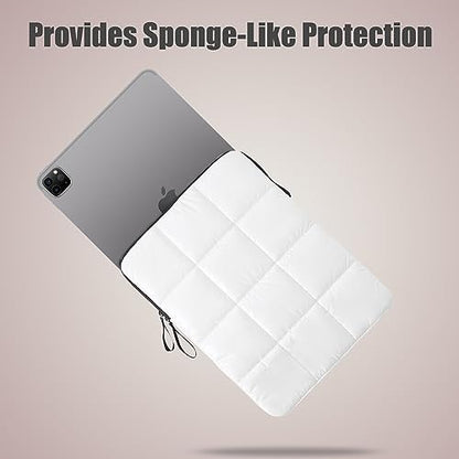 Puffy Laptop Sleeve 12 Inch White, Waterproof Carrying Case Bag for Women, Fluffy Computer iPad Pro 11 Case, Compatible with 10.9" iPad 10, 10.2" iPad 7 8 9, 10.5" - color: White, size: 12-inch