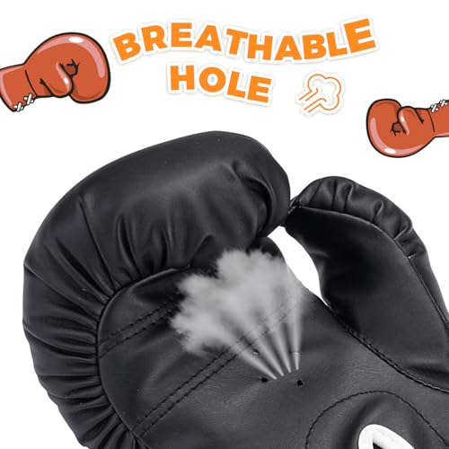 Kids Boxing Gloves, Youth Boxing Training Gloves for Kids 3-9 Year Boys and Girls, 4&6OZ Fighting Gloves, Punching Bag Kickboxing Thai Mitts MMA Training Sparring Gloves - color: Black, size: 4OZ