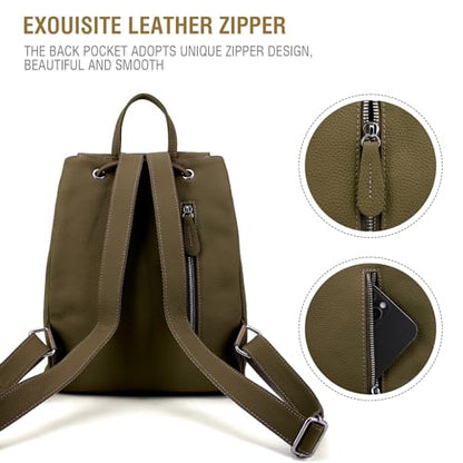 BOYATU Women’s Full-Grain Leather Backpack Purse, Minimal Structured Design, Work Commuter & City Travel, Compact Everyday Essentials, Fashion RFID Pocket Bag ((Olive green) - color: Green