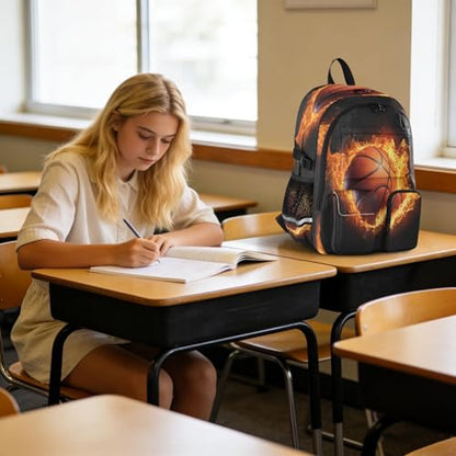 Bolaz Flame Basketball Travel Backpack 14 Inch Laptop Computer Bag Sturdy School Bag College Bookbag