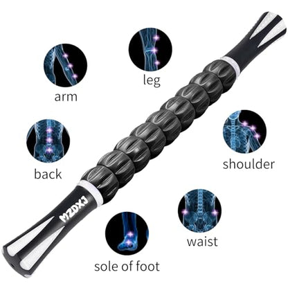 Muscle Roller Massage Roller Stick- Deep Tissue Fascia Blaster for Myofascial Pain Relief, Lymphatic Drainage & Body Sculpting, Handheld Physical Therapy & Recovery Tool (White black-18 inch) - color: White Black