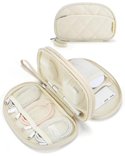 BAGSMART Travel Cord Organizer Electronics Case, Double Layers Puffer Cable Organizer Bag Travel Essentials for Women, Tech Organizer Case for Charger, Phone, Flash Drive - Beige - color: Double Layer Beige