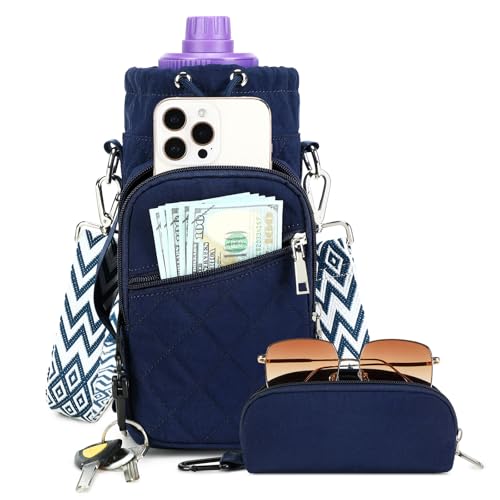 AGLOD Water Bottle Carrier Bag with Strap, Water Bottle Holder Crossbody Bags for Women Men for Walking, Hiking,Cycling - color: Blue, size: M(32oz-40oz)