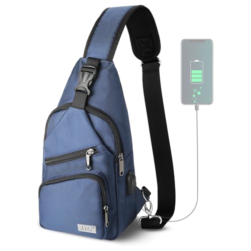 AMJ Crossbody Sling Bag Men Women, Casual Shoulder Backpack, Chest Daypack Satchel for Hiking Travel - color: Blue, size: Small