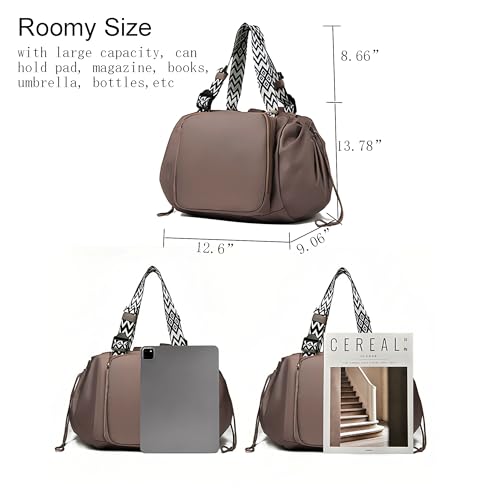 Tote Bag Large Capacity Lightweight Backpack with 15 Pockets Nylon Shoulder Bag for Car Travel Mother Bag - color: Khaki