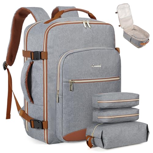 LOVEVOOK 40L Travel Backpack Flight Approved Carry on Backpack,3 Packing Cubes,Waterproof Personal Item Travel Bag,TSA Carry on Luggage Suitcase Travel Essentials,Gifts for Women & Men,fits 17" Laptop - color: Grey-brown, size: Large-40L-4Pcs