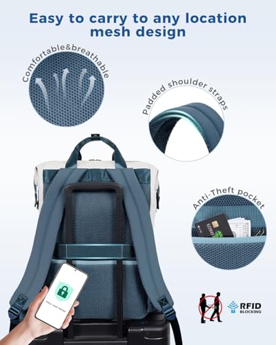 ECOHUB 17" Laptop bag for Women 25L Teacher's Laptop Backpack Work Backpack for Professional Nurse Travel Backpack, Blue - color: Blue
