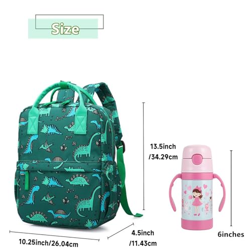 Cute Preschool Backpack Toddler School Book Bag for Girls Boys Kids Kindergarten Nursery Travel Bag with Chest Strap(13.5inch, Green Dinosaur) - color: Green Dinosaur, size: 13.5inch