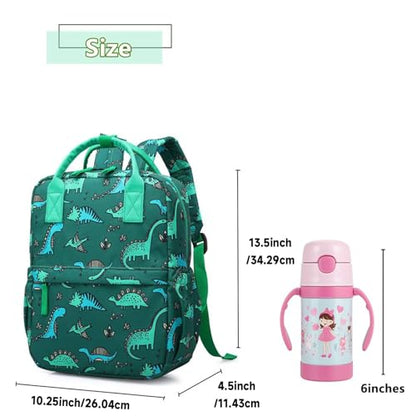 Cute Preschool Backpack Toddler School Book Bag for Girls Boys Kids Kindergarten Nursery Travel Bag with Chest Strap(13.5inch, Green Dinosaur) - color: Green Dinosaur, size: 13.5inch