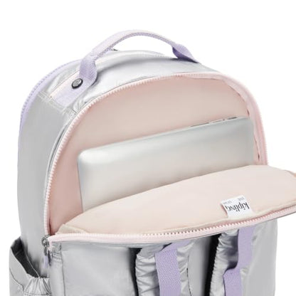 Kipling Women's Seoul Extra Large Bts 17" Laptop Backpack, Durable, Roomy with Padded Shoulder Straps, Built-In Protective Sleeve - color: Silver Glow Met, size: Large