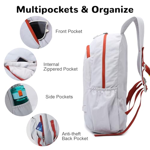 25L Lightweight Hiking Backpack with Chest Strap for Women Men, Foldable Daypack with Waterproof Wet Pocket for Travel, White - color: White