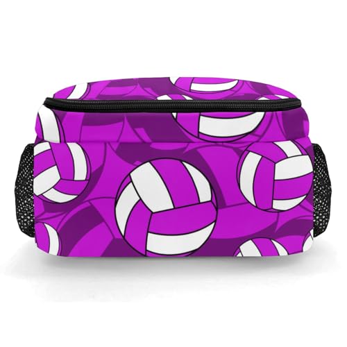 Bright Purple Volleyball Pattern Casual Backpack Daypack Laptop Bag Custom Shoulders Backpacks for Man Woman Gifts - color: Bright Purple Volleyball Pattern