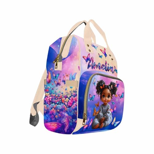 Custom Diaper Bag with Name, Personalized School Bag for Girls Butterfly Pattern, Monogram Nappy Backpack with Thermal Pockets for Adults Kids, Large Capacity Waterproof Diaper Bag, Travel Gifts - color: Color-7