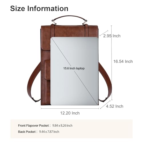 MOSISO Trendy Leather Backpack Purse for Women Men, 15.6-16 inch Laptop Backpack Waterproof Stylish Large Capacity Casual Daypack Bag for Work Business College Travel, Brown