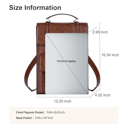 MOSISO Trendy Leather Backpack Purse for Women Men, 15.6-16 inch Laptop Backpack Waterproof Stylish Large Capacity Casual Daypack Bag for Work Business College Travel, Brown