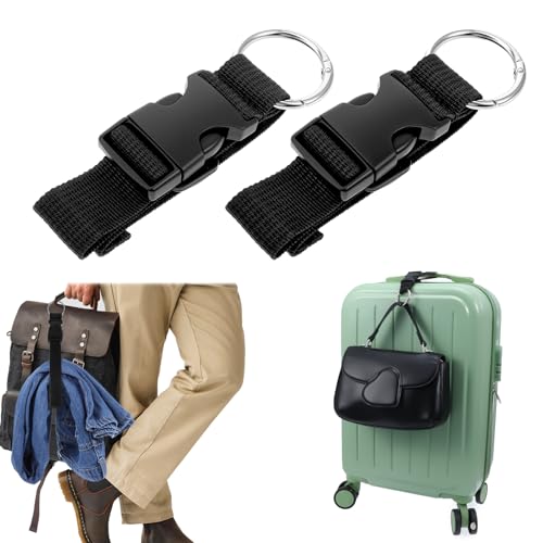 2 PCS Suitcase Strap, Adjustable Luggage Straps to Connect Two Suitcases, Travle Belt with J Hook for Carry on Extra Backpack, Travel Attachment Accessories for Connecting Your Luggage Jacket (Black)