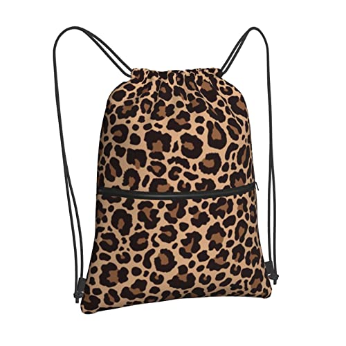 Leopard Printing Drawstring Backpack Bag Sport Gym Sackpack Durable Waterproof Lightweight for Men Women Beach Bag String Bag - color: Leopard Print