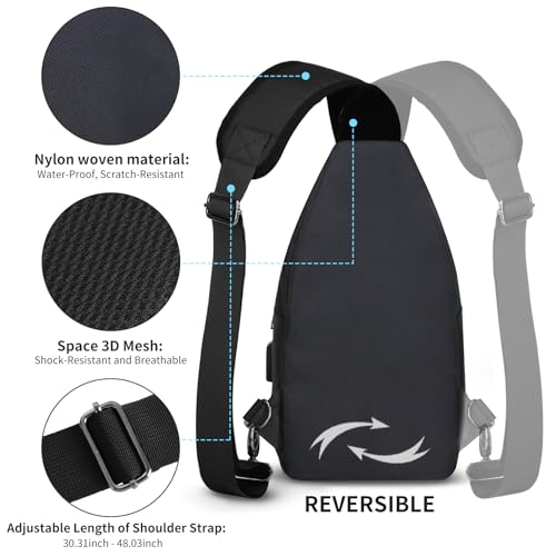 AMJ Crossbody Sling Bag Men Women, Casual Shoulder Backpack, Chest Daypack Satchel for Hiking Travel - color: Black, size: Large