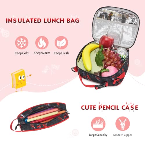 3PCS Boys Backpack Ages 5-8 with Lunch Bag & Pencil Case, Toddler School Backpack for Kids Boys - 15inch Backpack Boy Bookbag for Preschool Kindergarten Elementary School - color: Racing Cars