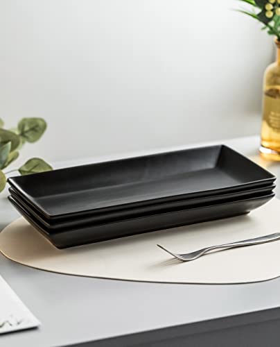 LYEOBOH 3 Tier Serving Tray Set, Tiered Serving Stand with Platters, Serving Dishes for Entertaining Halloween Christmas Party, Collapsible Sturdier Stand & 14 Inch Large Platters for Food Display - color: Black, style: 14inch Rectangle platter