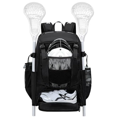 KAVIGOR Lacrosse Bag 65L, Extra Large Lacrosse Gear Backpack with Multi-Pocket Design, Helmet Holder & Ventilated Shoe Compartment - color: Black