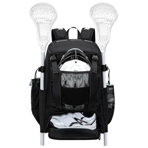 KAVIGOR Lacrosse Bag 65L, Extra Large Lacrosse Gear Backpack with Multi-Pocket Design, Helmet Holder & Ventilated Shoe Compartment - color: Black