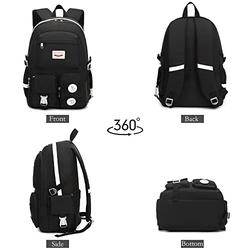 Makukke School Backpacks for Teen Girls - Laptop Backpacks 15.6 Inch College Cute Bookbag Anti Theft Women Casual Daypack,Black - color: Black
