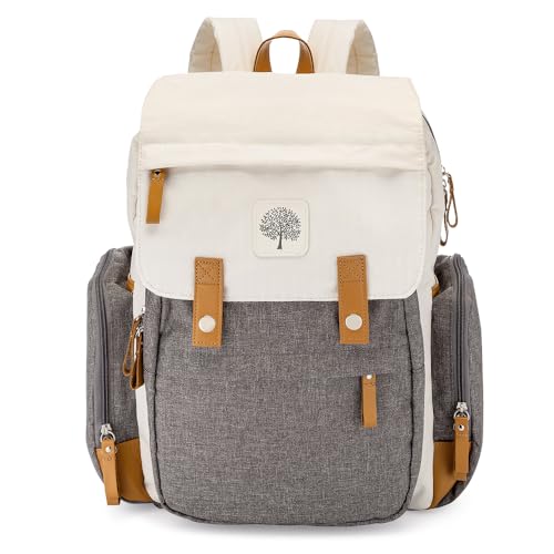 Parker Baby Diaper Backpack - Large Diaper Bag with Insulated Pockets, Stroller Straps and Changing Pad -"Birch Bag" - Cream - color: Cream