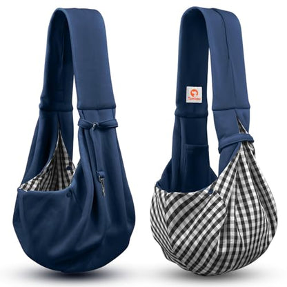 Tomkas Small Dog Cat Sling Carrier Puppy Purse Travel Wrap Soft Crossbody Pet Bag (Dark Blue, M - Classic Pocket & Classic Strap) - color: Dark blue