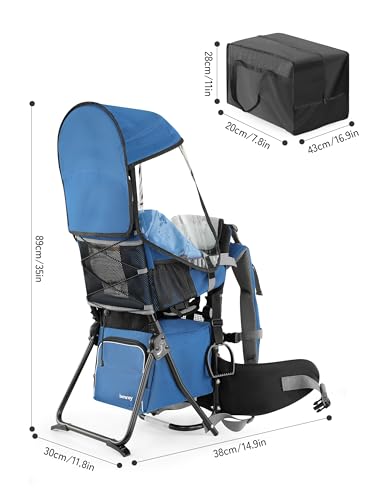 besrey Baby Backpack Carrier, Toddler Hiking Backpack with Safety 3-Height Seat, Adjustable Straps&Waist Belt, Foldable Frame Lightweight Large Capacity Child Carrier for Hiking (Klevin Blue) - color: Klevin Blue