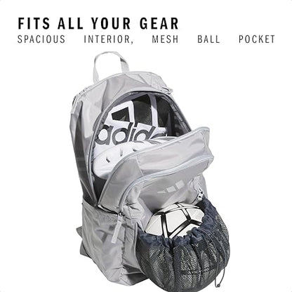 adidas Stadium 4 Soccer Backpack – Team Sports Bag with Ball Pocket, 36L - color: Light Grey