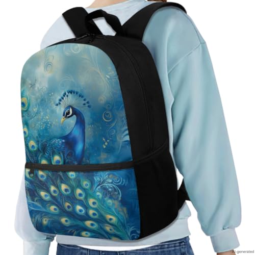 ZDCUSTOM Girls Backpack with Lunch Box, Peacock School Bookbag for 2nd 3rd Grade Girls, Cute School Backpack with Pencil Case & Water Bottle Cover & Keychain, Blue Schoolbags Sets 5PCS - color: Peacock