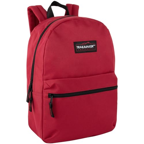 Trail maker Classic 17 inch Backpacks with Adjustable Padded Straps | School Backpacks for Girls, Boys (Red) - color: Red