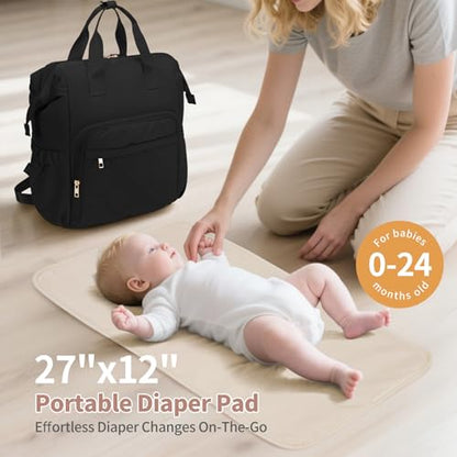 CEI-CEI Diaper Bag Backpack for Mom and Dad, Puffer Baby Bag Backpack with Insulated Pocket, Water-Resistant, Unisex Travel Backpack with Changing Pad & Stroller Straps - color: Black