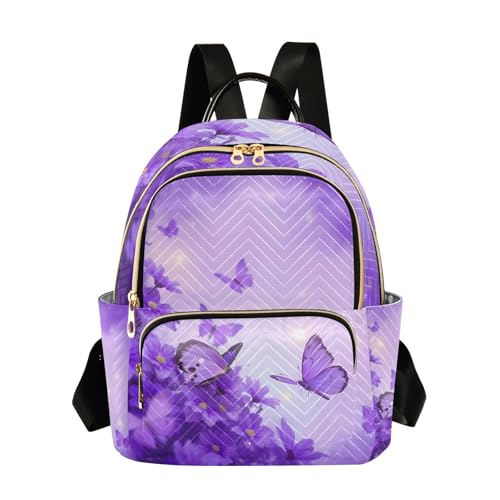 ALAZA Travel Backpack Purse for Women Fashion Anti-theft Work Casual Butterfly Purple Flower Daypack Shoulder Bag Medium Size - color: Butterfly Purple Flower, size: Medium