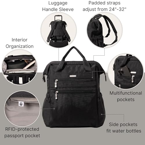 Baggallini City Scape Backpack - 15"x11" Lightweight Work Travel Bag w/Luggage Sleeve & RFID - color: Black
