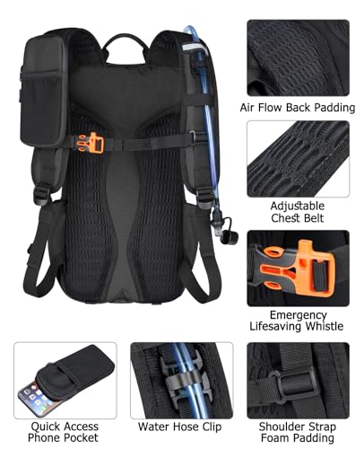 NOOLA Hydration Backpack with 3L Water Bladder - 25L Water Backpack for Hiking, Cycling, Running, Biking - Lightweight Hiking Pack Bag with Rain Cover, Phone Holder and Trekking Pole Holders, Black - color: Black, size: 25 Liters