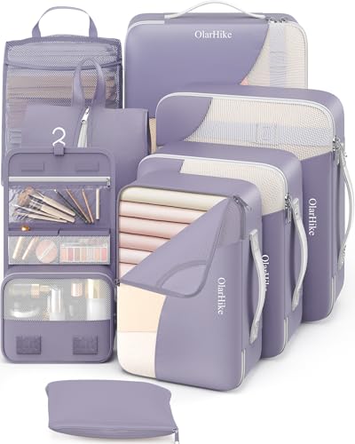 8 Set Packing Cubes for Travel, Gifts for Women Mom,Anti-Tearing Suitcase Organizer,OlarHike Vacation Essentials & Accessories for Cruise Ship - color: 09 Purple Gray