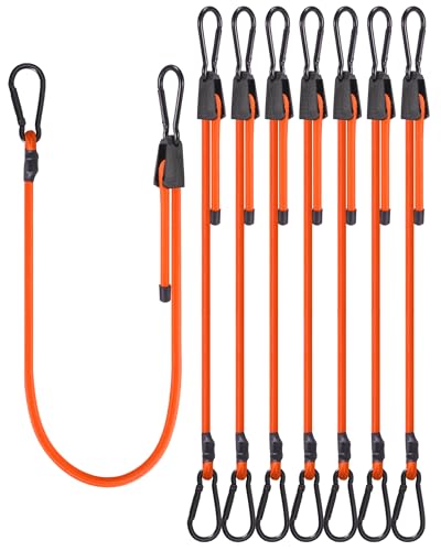 8 Pcs 36 Inch Adjustable Carabiner Bungee Cords with Hooks, Easy to Adjust from 7" to 36", Orange Bungee Straps with UV-Resistance & Superior Elasticity for Cargo, Bike, Luggage, Carts, Truck, etc - size: 36 Inch, style: Orange