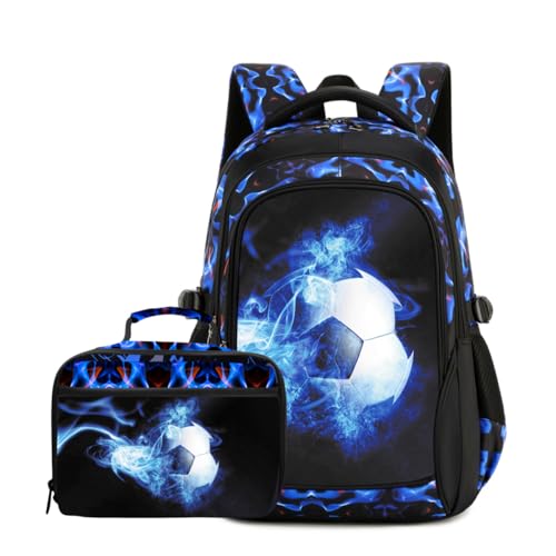 mezhsa Boys Backpack Kids Bookbag Durable Elementary Middle School Bags Soccer 18in (Z-BLUE) - color: Z-blue