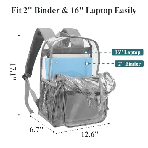 PACKISM Clear Backpack for School - 17 inch Large Heavy Duty Bookbag, Reinforced See Through PVC Transparent Backpack - color: Battleship Grey, style: Daypack Backpacks