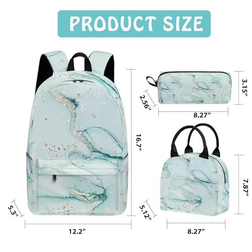 Marble 3PCS Backpack for Boys Girls, Kids Back to School Backpack Set with Lunch Box Pencil Case, 17 Inch Lightweight Bookpack 3 in 1 Set for Teens Elementary Middle High School Students - color: Marble3
