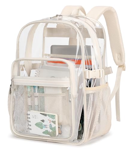 abshoo Big Heavy Duty Clear Backpack for School Girls Boys Transparent Bookbag for Middle High School (Beige) - color: Beige