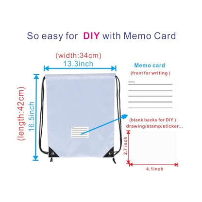 Drawstring Backpack Bulk 30 Packs Draw String Bags for Gym Sports Trip Pedestrianism Cinch Sack DIY for Women Men with Memo Card (white) - color: White