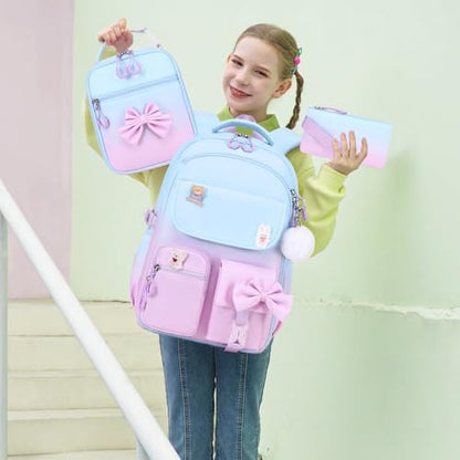 ACESAK Girls Backpack - 3PCS Backpack for Girls Cute School Backpacks for Girl Kindergarten Elementary Preschool Middle Kids School Bags with Lunch Box Pencil Case Set (Blue Purple) - color: Blue Purple