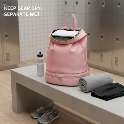 Foldable Gym Backpack with Wet/Dry Separation, Water-Resistant Oxford Sports Bag for Travel & Commute - color: Pink