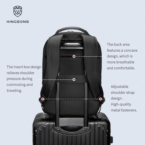 Kingsons 15.6 Inch Laptop Compartment Backpack for Men,Waterproof Slim Durable Business Backpack for Work，Travel (KS25458-Blue-US-1) - color: Ks25458-blue-us-1