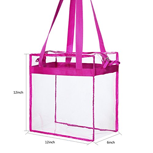 BAGAIL Clear Bags 12x6x12 Stadium Approved Clear Tote Bag with Zipper Closure Crossbody Shoulder Bag with Adjustable Strap - color: Fushcia