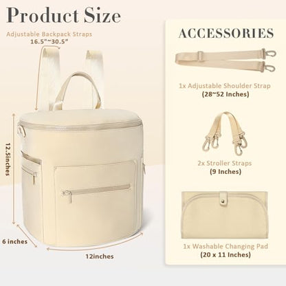 miss fong Neoprene Diaper Bag - Baby Diaper Bag,Large Capacity Neoprene Backpack with Changing Pad Travel Diaper Backpack Tote Backpack with 16 Pockets for Mom & Dad-Beige - color: Neoprene Beige