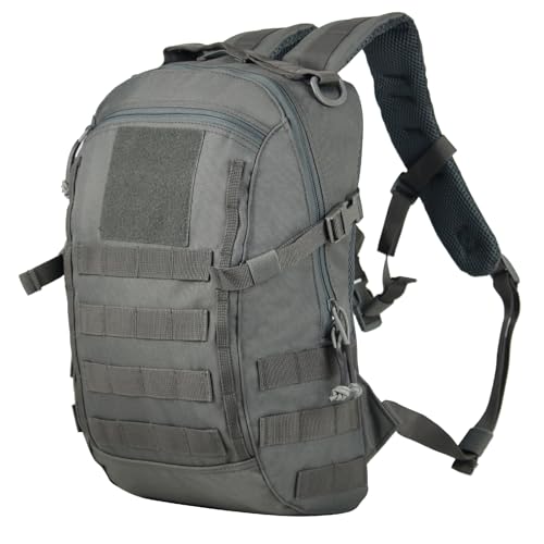 Small Tactical Hiking Backpack, 12L MOLLE Bookbag Daypack for Travel | MOLLE webbing expands carry options;compact,lightweight design fits hiking,school,camping,travel and daily use - color: Grey